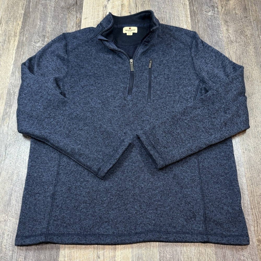 Woolrich Men's XL‎ Marled Blue 1/4 Zip Sweater Fleece Pullover Mock Neck Outdoor